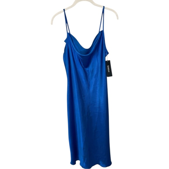 Vintage Bebe Satin Cowl Neck Slip Midi Dress Royal Blue Size S NWT - Picture 6 of 12